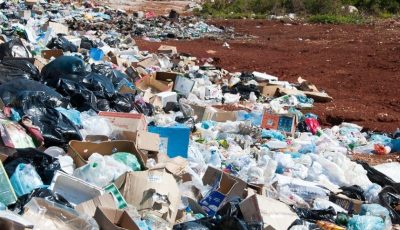 Piles of litter on a beach