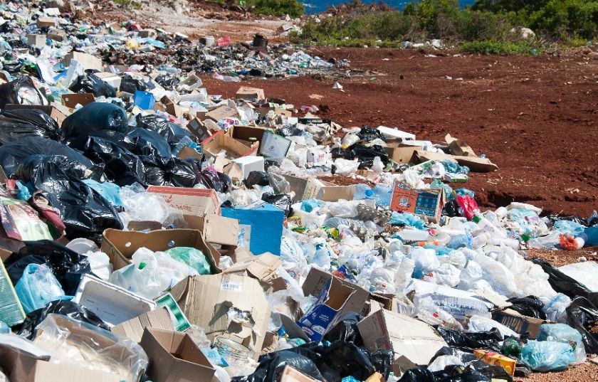 Piles of litter on a beach