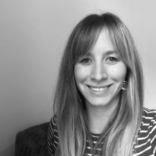 Profile photo of Sarah Duffy, Head of Education at Common Seas. Sarah wears a striped long-sleeved top and smiles at the camera. The photo is in greyscale.